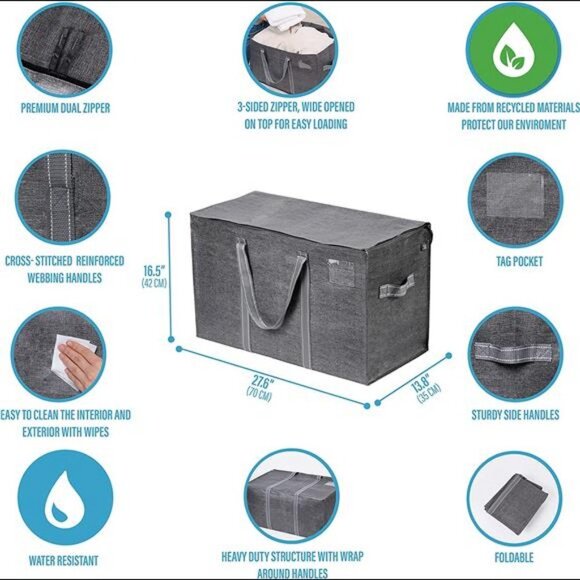 4 Pack Extra Large Moving Storage Bags with Zippers (Dark Gray - Set of 4) - Picture 5 of 6